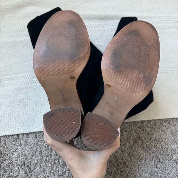 Vince Camuto black suede leather knee high block heel boots - Picture 8 of 11